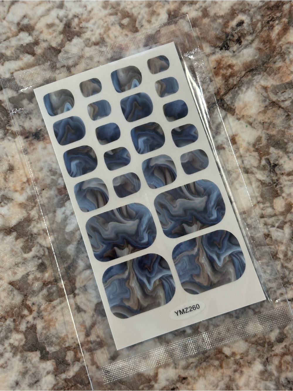 Blue Marble Toe Nail Wraps - Peel & Stick Set